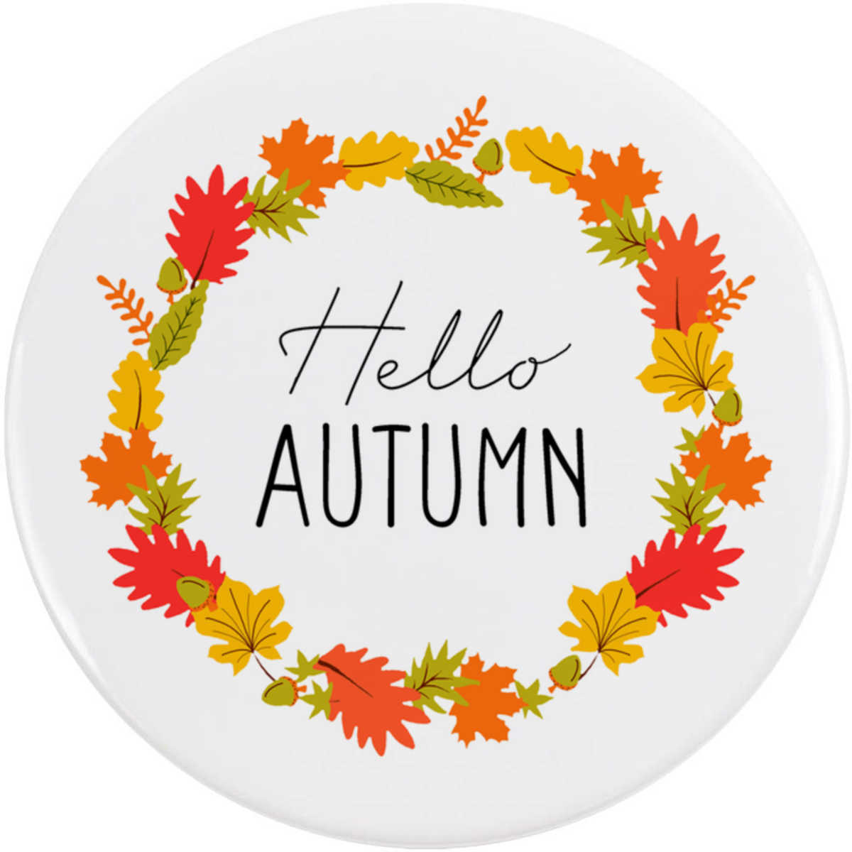 'Hello Autumn Leaf Wreath' Button Badge - 58mm - Pin Back / Lapel Badge for Clothes, Bags, Accessories and Gifts (BB00091890)