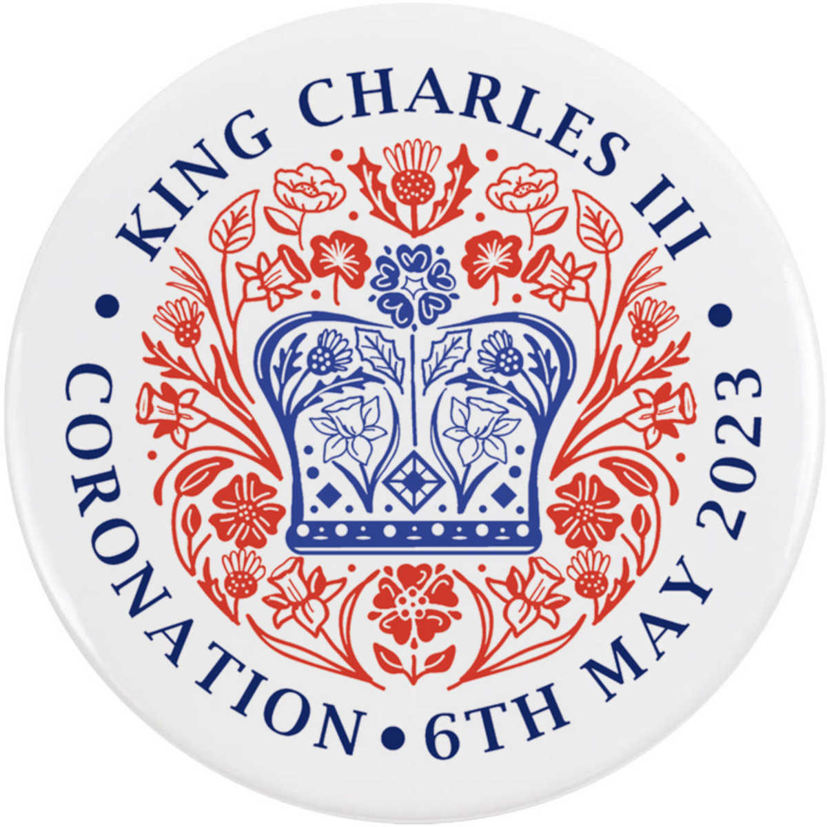 'King Charles Coronation' Button Badge - 58mm - King Charles May 2023 Emblem - Pin Back / Lapel Badge for Clothes, Bags, Accessories and Gifts (BB00101539)