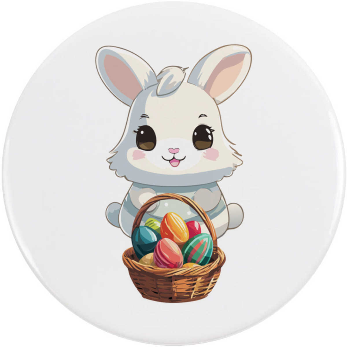 'Easter Bunny & Basket' Button Badge - 58mm - Pin Back / Lapel Badge for Clothes, Bags, Accessories and Gifts (BB00119693)