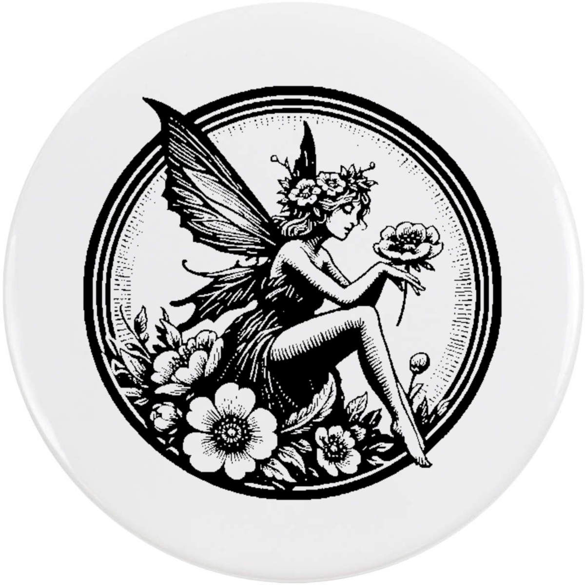 'Fairy with a Flower' Button Badge - 58mm - Pin Back / Lapel Badge for Clothes, Bags, Accessories and Gifts (BB00120064)