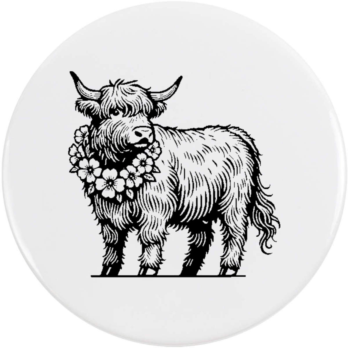 58mm 'Highland Cow With Flower Garland' Medium Button Pin Badge (BB00136849)