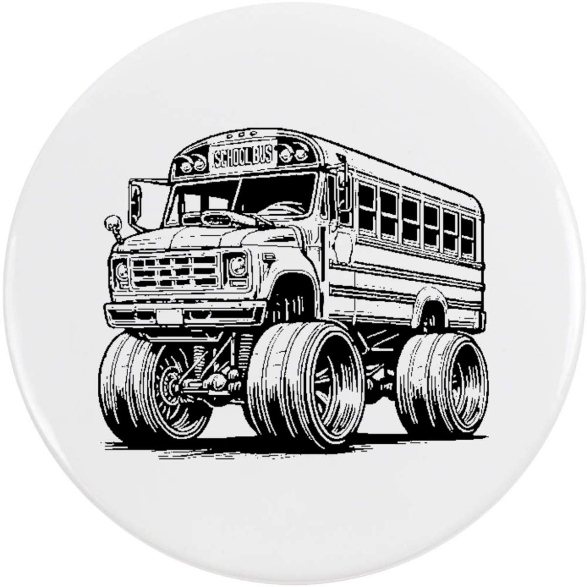 'Monster Truck School Bus' Button Badge - 58mm - Pin Back / Lapel Badge for Clothes, Bags, Accessories and Gifts (BB00139744)