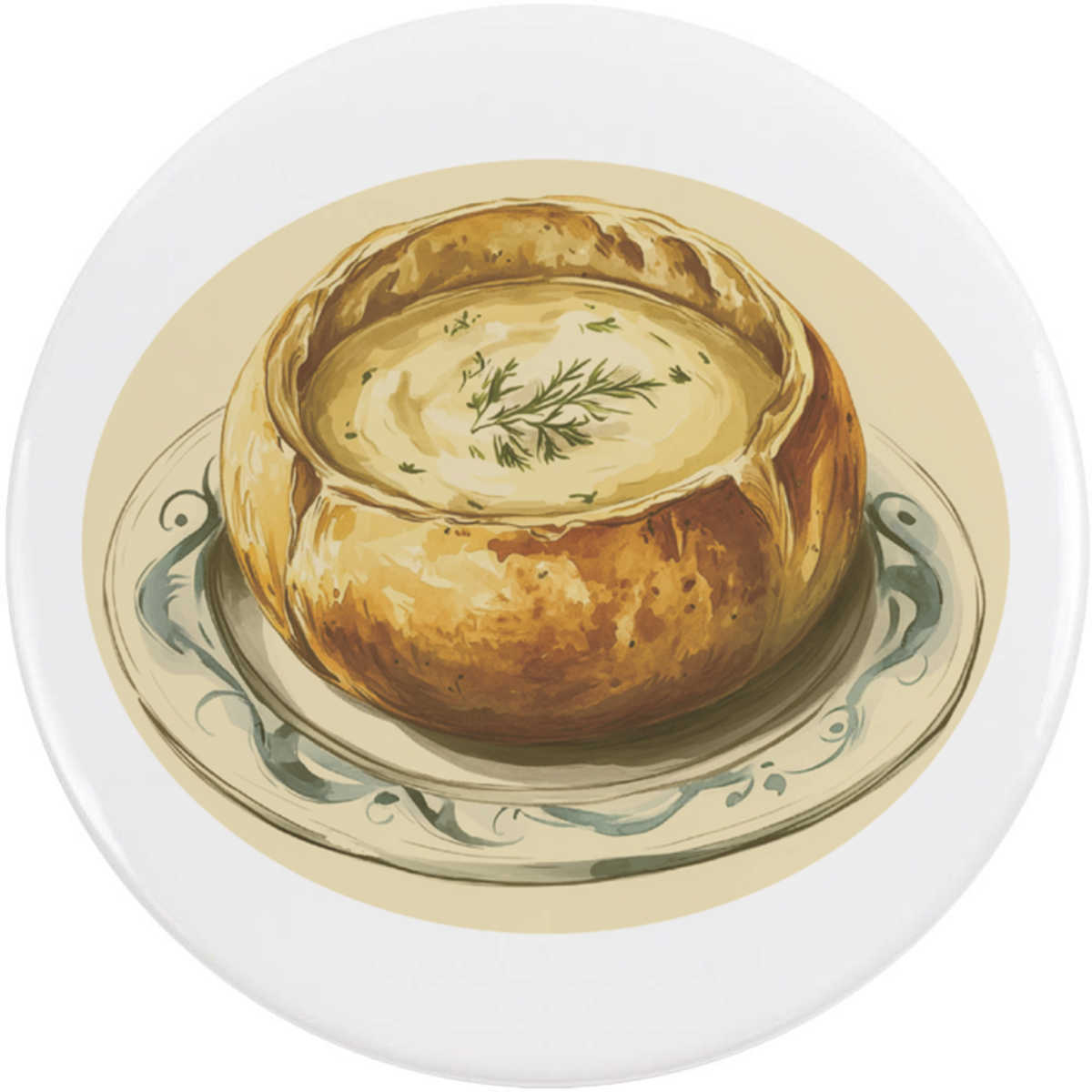 'Sourdough Bread Bowl Soup' Button Badge - 58mm - Pin Back / Lapel Badge for Clothes, Bags, Accessories and Gifts (BB00140531)