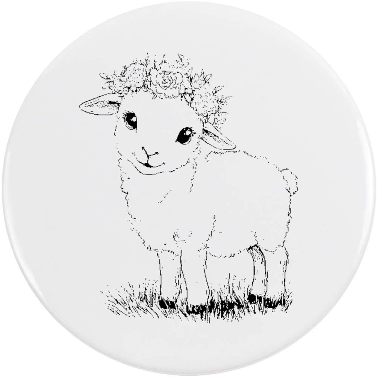 'Lamb With Floral Crown' Button Badge - 58mm - Pin Back / Lapel Badge for Clothes, Bags, Accessories and Gifts (BB00140543)