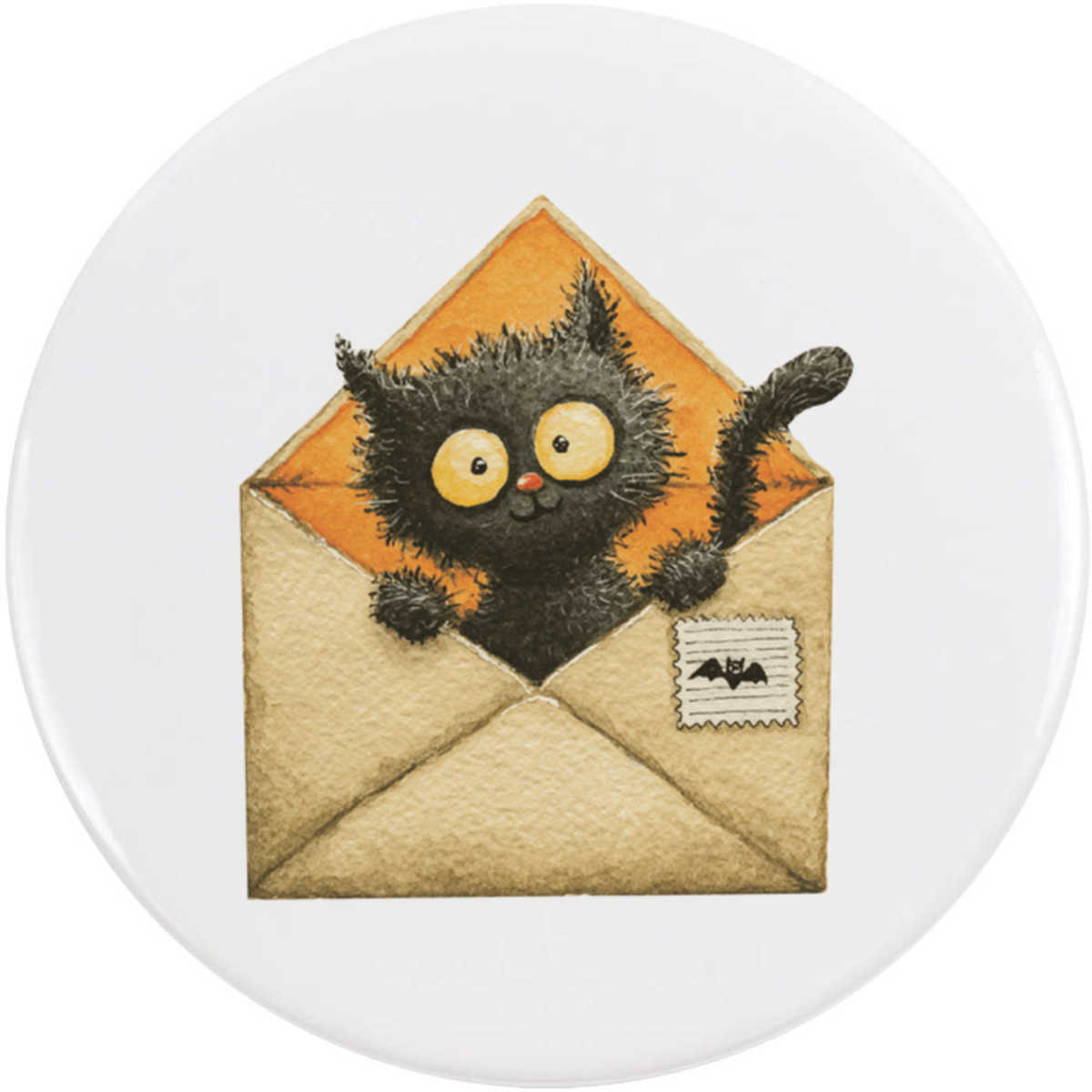 58mm 'Cute Halloween Cat in Envelope' Medium Button Pin Badge (BB00148319)