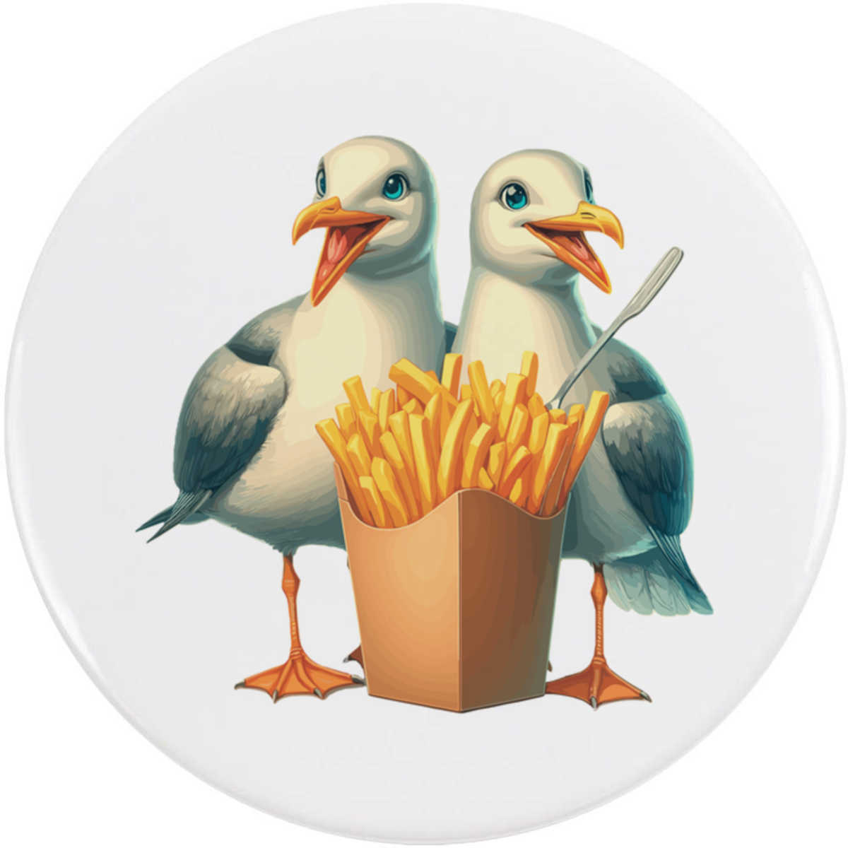 'Seagulls & French Fries' Button Badge - 58mm - Pin Back / Lapel Badge for Clothes, Bags, Accessories and Gifts (BB00149156)