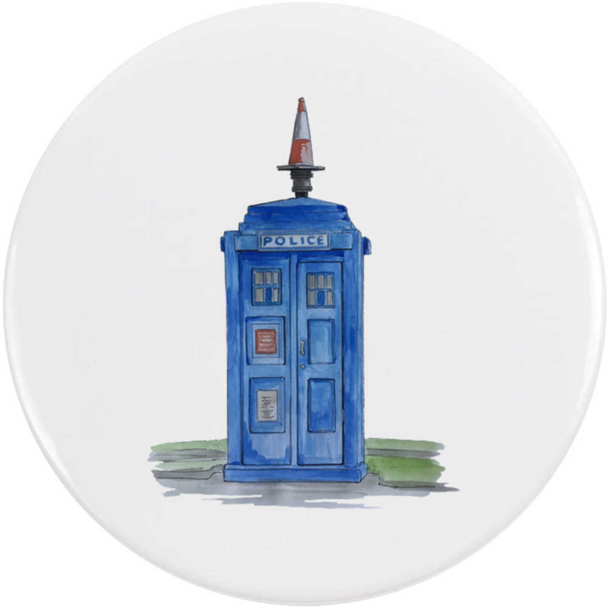 'Police Box & Traffic Cone' Button Badge - 58mm - Pin Back / Lapel Badge for Clothes, Bags, Accessories and Gifts (BB00152388)