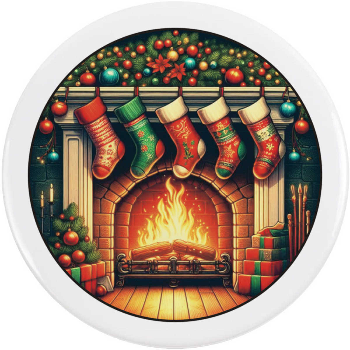 'Fireplace With Stockings' Button Badge - 58mm - Pin Back / Lapel Badge for Clothes, Bags, Accessories and Gifts (BB00156082)