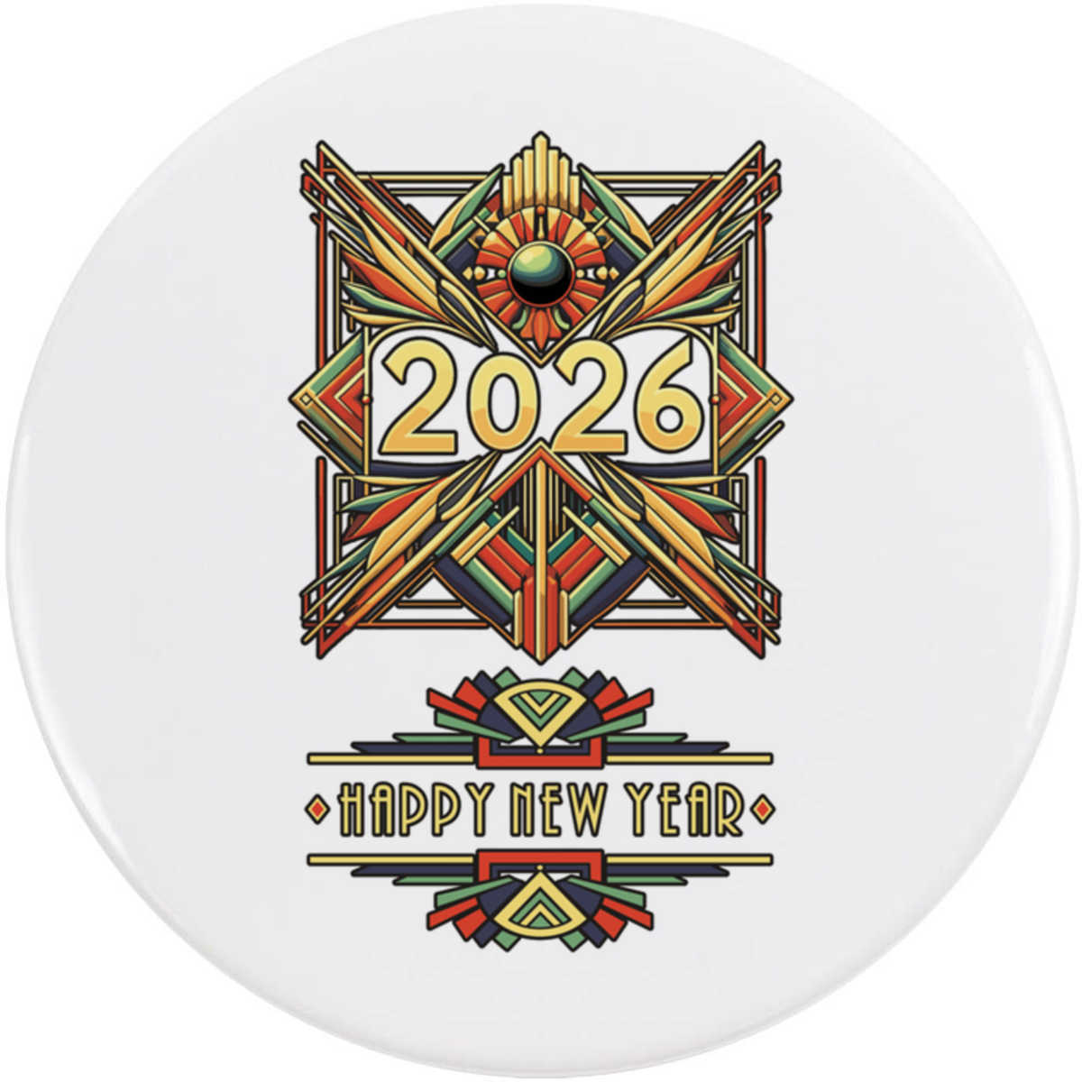 'Art Deco New Year 2026' Button Badge - 58mm - Pin Back / Lapel Badge for Clothes, Bags, Accessories and Gifts (BB00156088)