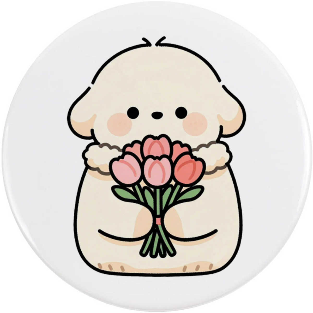 'Puppy & Valentine Roses' Button Badge - 58mm - Pin Back / Lapel Badge for Clothes, Bags, Accessories and Gifts (BB00162789)