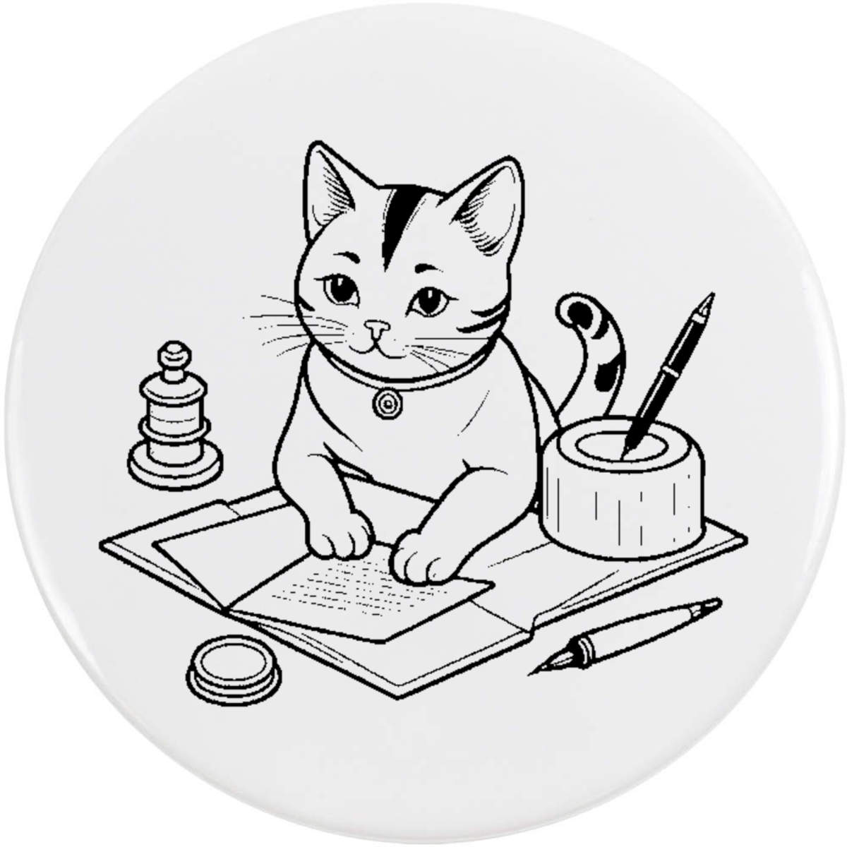 'Cat Writing Letter' Button Badge - 58mm - Pin Back / Lapel Badge for Clothes, Bags, Accessories and Gifts (BB00163295)