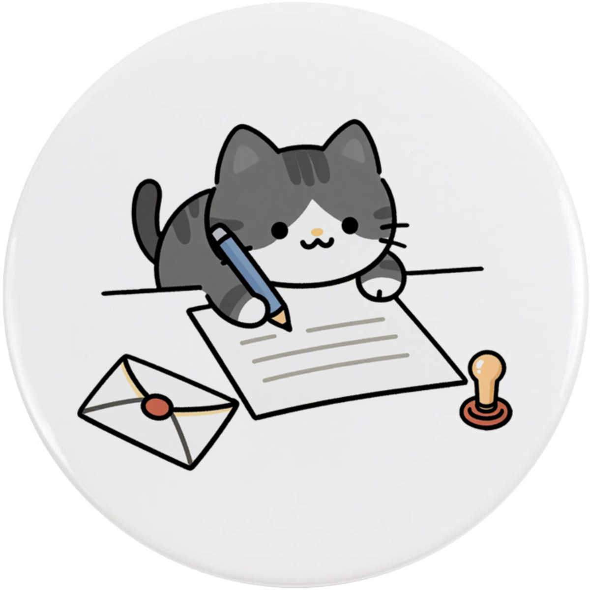 'Cat Writing Letter' Button Badge - 58mm - Pin Back / Lapel Badge for Clothes, Bags, Accessories and Gifts (BB00163298)