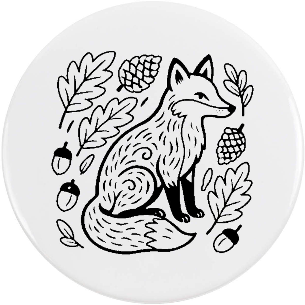 'Folk Style Woodland Fox' Button Badge - 58mm - Pin Back / Lapel Badge for Clothes, Bags, Accessories and Gifts (BB00164979)