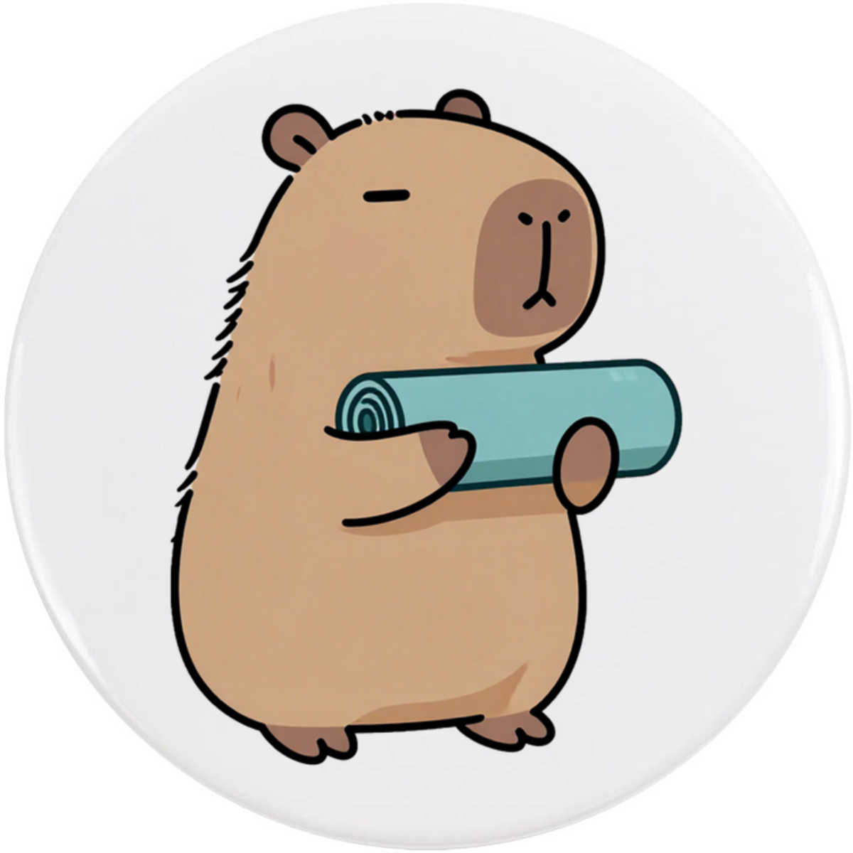 'Capybara with Yoga Mat' Button Badge - 58mm - Pin Back / Lapel Badge for Clothes, Bags, Accessories and Gifts (BB00167298)