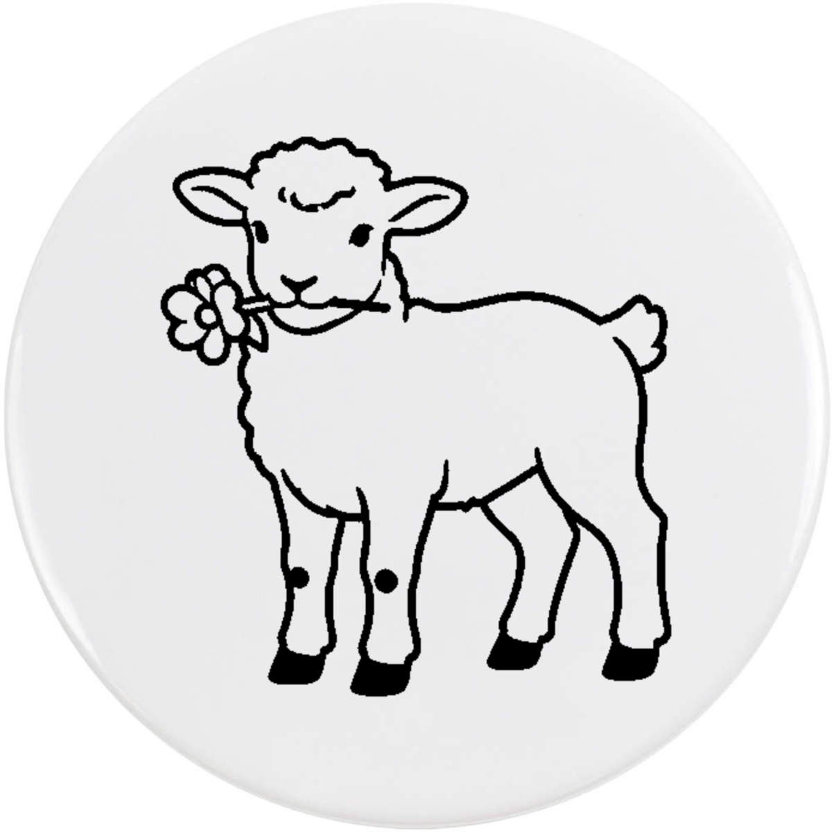 58mm 'Lamb with Flower' Medium Button Pin Badge (BB00167760)