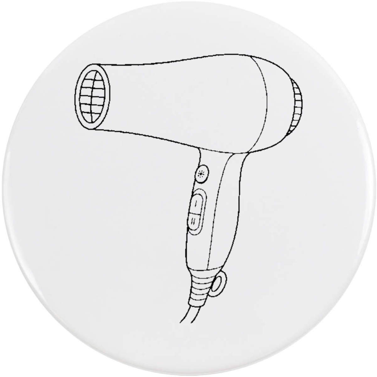 'Hair Dryer Outline' Button Badge - 58mm - Pin Back / Lapel Badge for Clothes, Bags, Accessories and Gifts (BB00170508)
