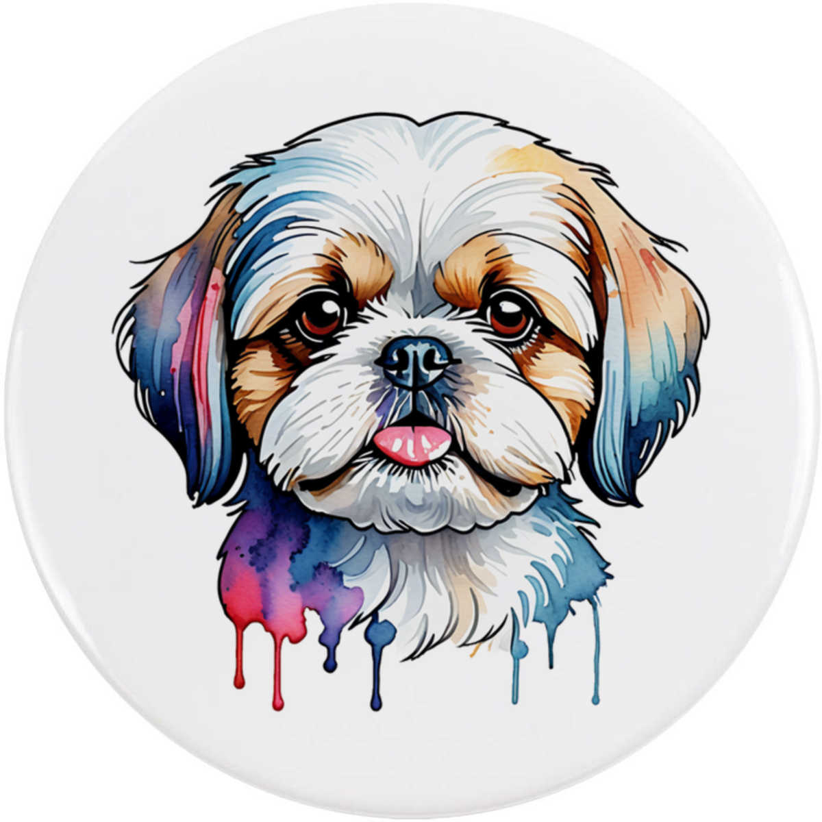 'Colourful Shih Tzu Dog' Button Badge - 58mm - Pin Back / Lapel Badge for Clothes, Bags, Accessories and Gifts (BB00170820)
