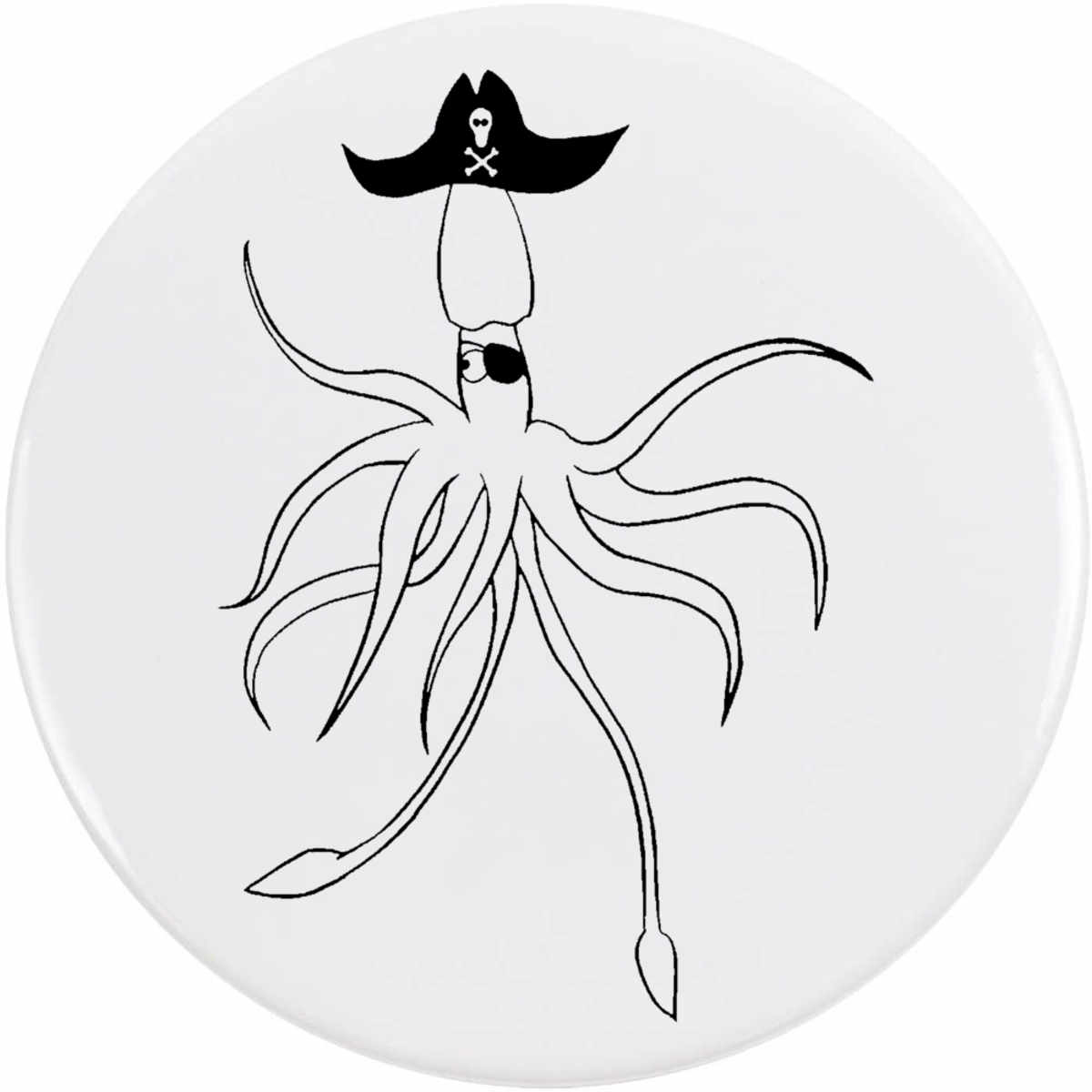 'Pirate Squid' Button Badge - 77mm - Pin Back / Lapel Badge for Clothes, Bags, Accessories and Gifts (BB00031345)