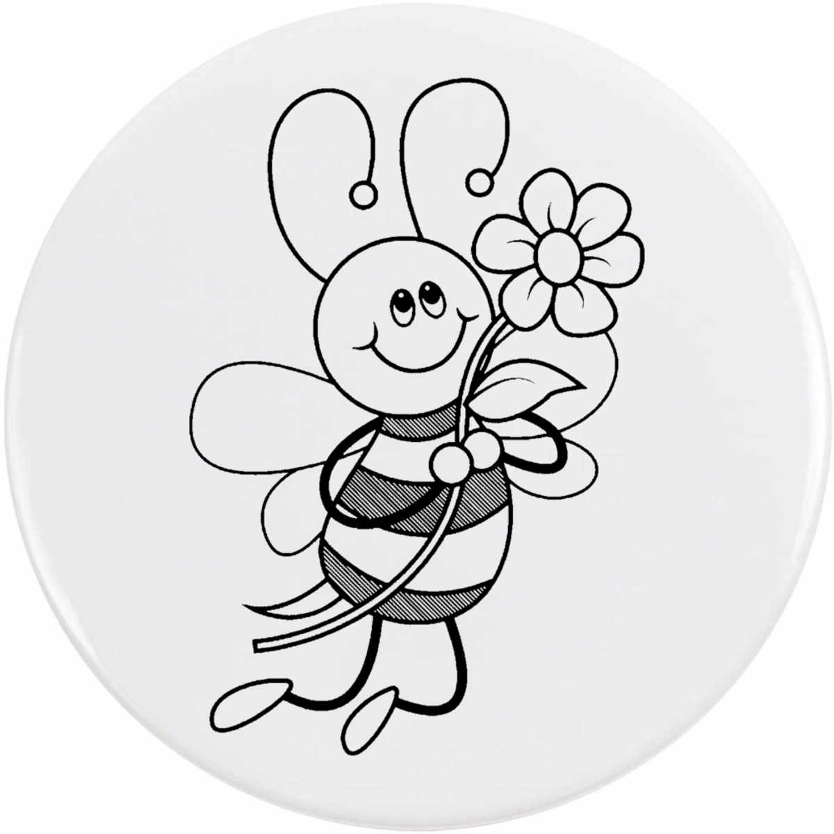 77mm 'Bee With Flower' Large Button Pin Badge (BB00033672)
