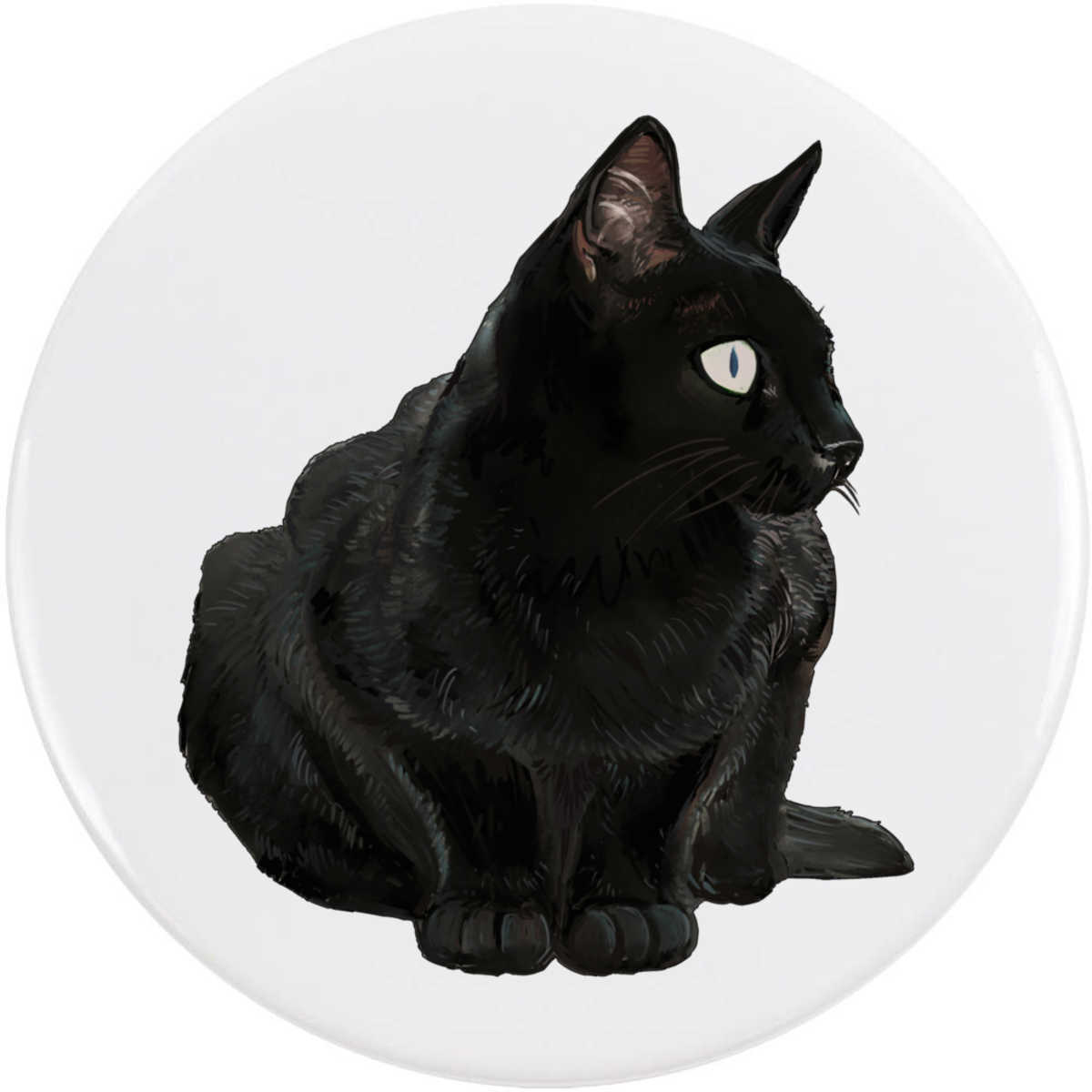 'Sitting Black Cat' Button Pin Badges (BB021873)