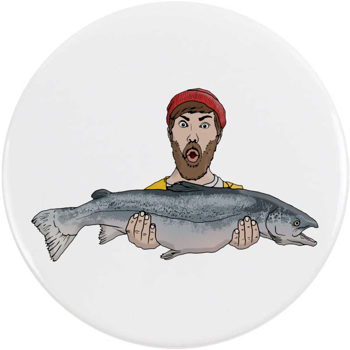 'Fisherman Holding Fish' Button Pin Badges (BB029879)
