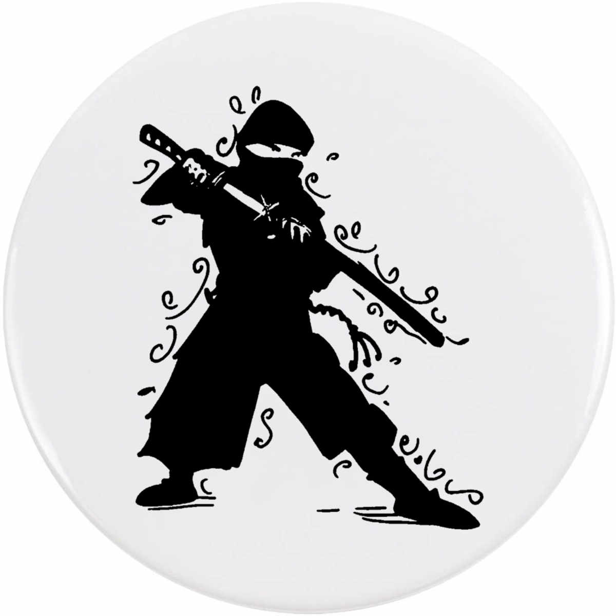 'Ninja Unsheathing Katana' Button Badge - 77mm - Pin Back / Lapel Badge for Clothes, Bags, Accessories and Gifts (BB00077313)