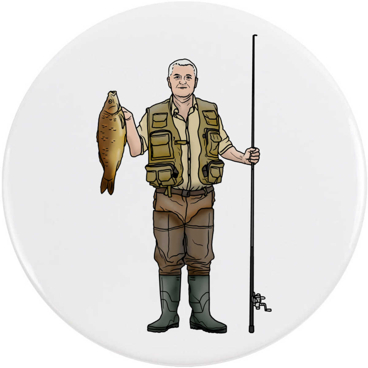 'Elderly Fisherman' Button Pin Badges (BB030468)