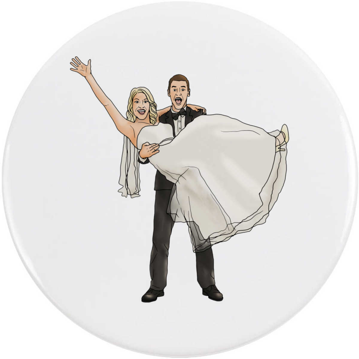 77mm 'Happy Bride & Groom' Large Button Pin Badge (BB00078828)