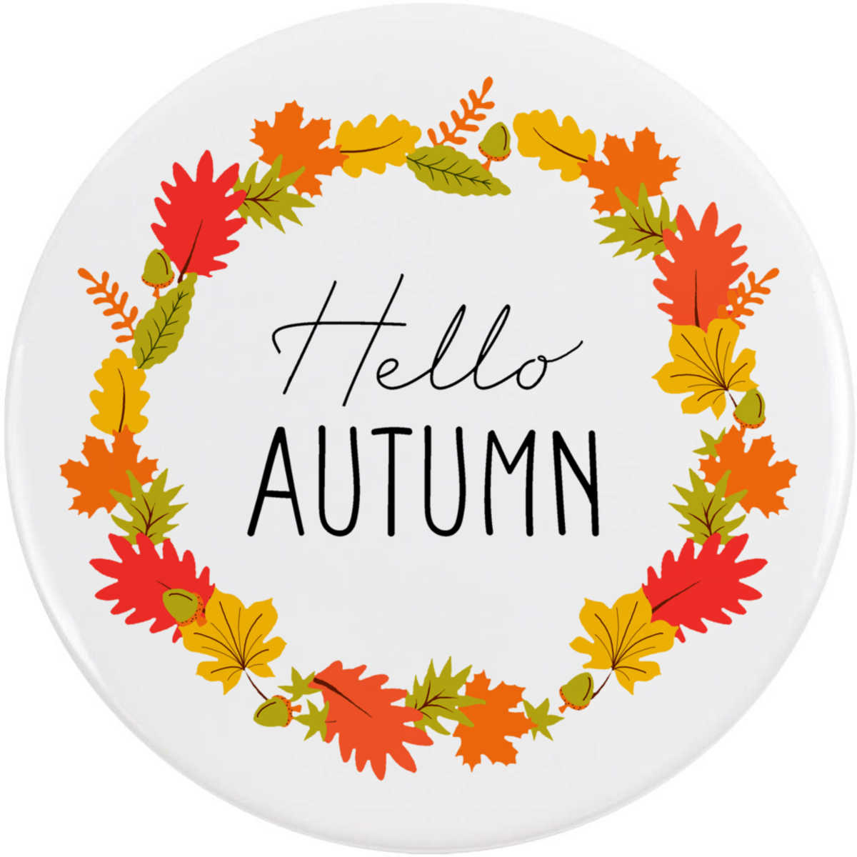 'Hello Autumn Leaf Wreath' Button / Lapel Badges - Pin Back Badges for Clothes, Bags, Accessories and Gifts (BB036180)