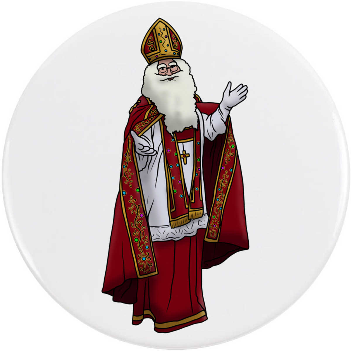 'St. Nicholas' Button Badge - 77mm - Pin Back / Lapel Badge for Clothes, Bags, Accessories and Gifts (BB00092051)