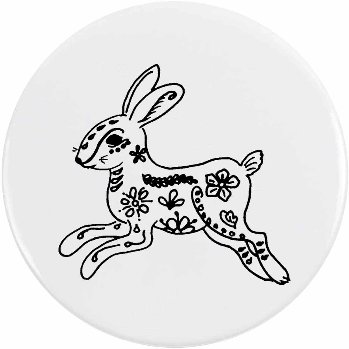 'Decorated Floral Rabbit' Button Pin Badges (BB036829)