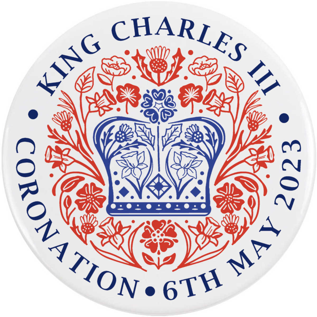 'King Charles Coronation' Button / Lapel Badges - King Charles May 2023 Emblem - Pin Back Badges for Clothes, Bags, Accessories and Gifts (BB038094)