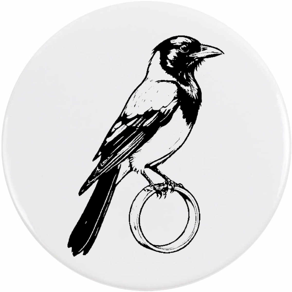 'Magpie Stealing Ring' Button Badge - 77mm - Pin Back / Lapel Badge for Clothes, Bags, Accessories and Gifts (BB00118333)