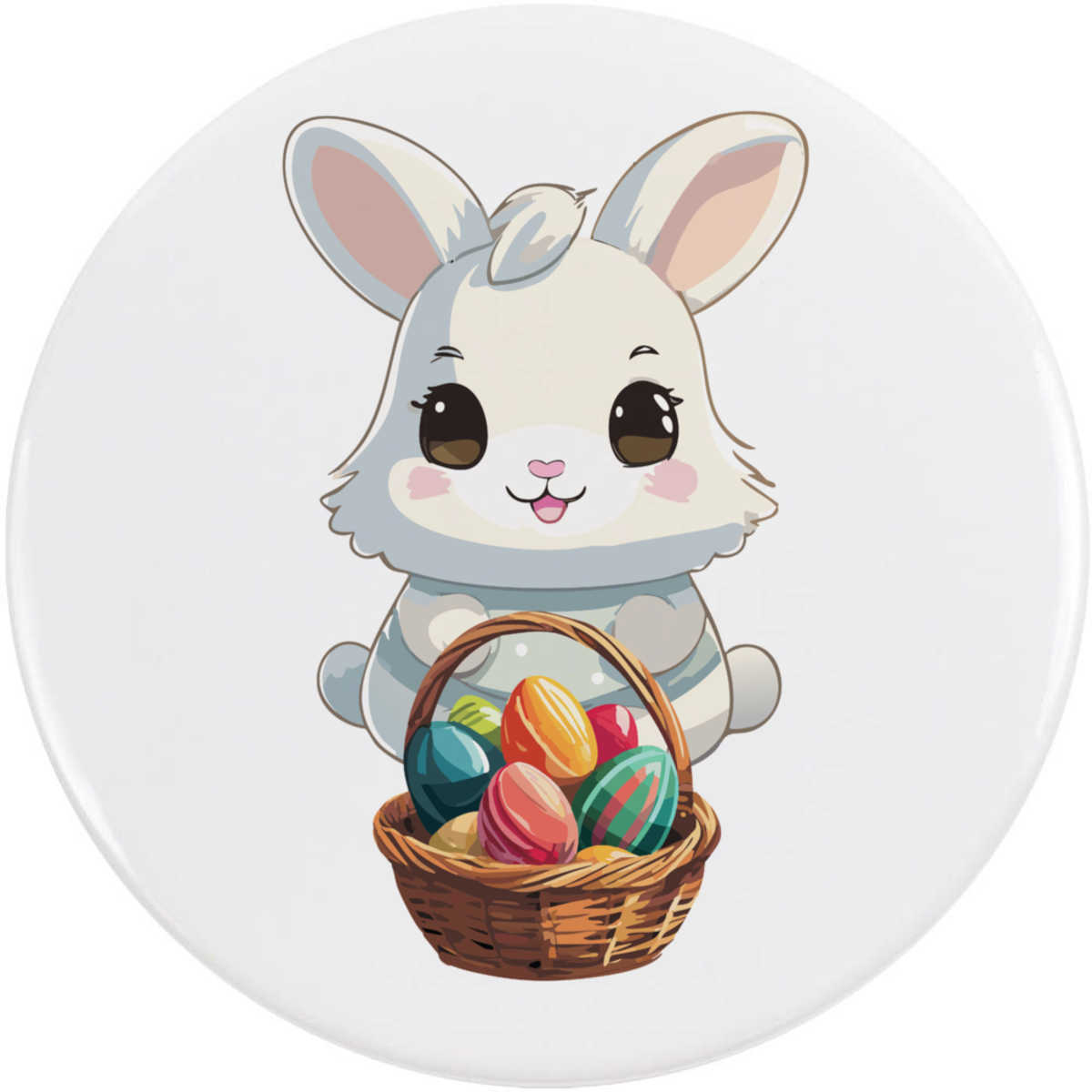 'Easter Bunny & Basket' Button Badge - 77mm - Pin Back / Lapel Badge for Clothes, Bags, Accessories and Gifts (BB00119692)