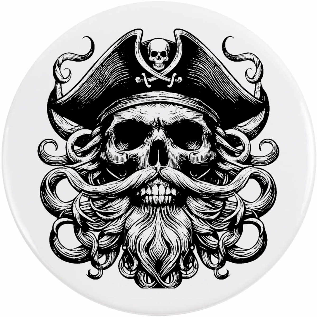 'Pirate Skull with Beard' Button Pin Badges (BB045488)