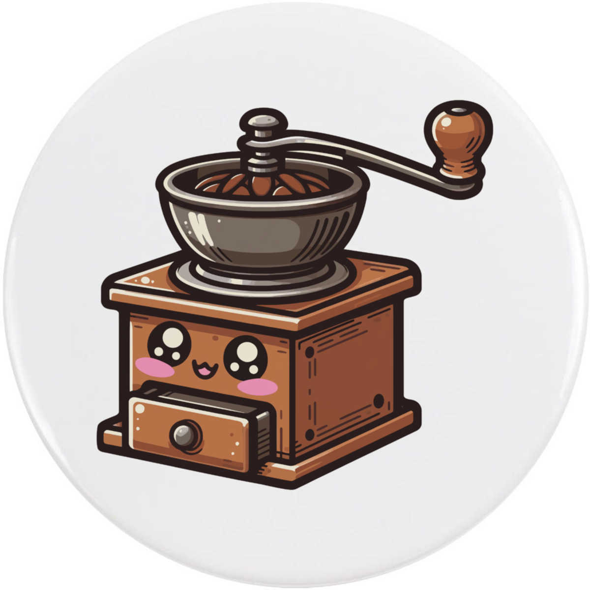 'Kawaii Coffee Grinder' Button Badge - 77mm - Pin Back / Lapel Badge for Clothes, Bags, Accessories and Gifts (BB00120690)
