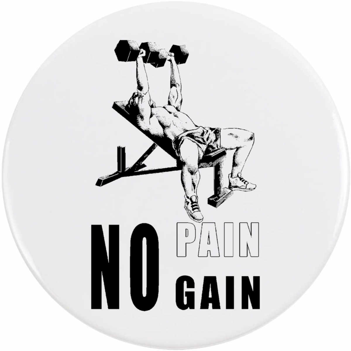 'Strength & Dumbbells' Button Badge - 77mm - Pin Back / Lapel Badge for Clothes, Bags, Accessories and Gifts (BB00125290)