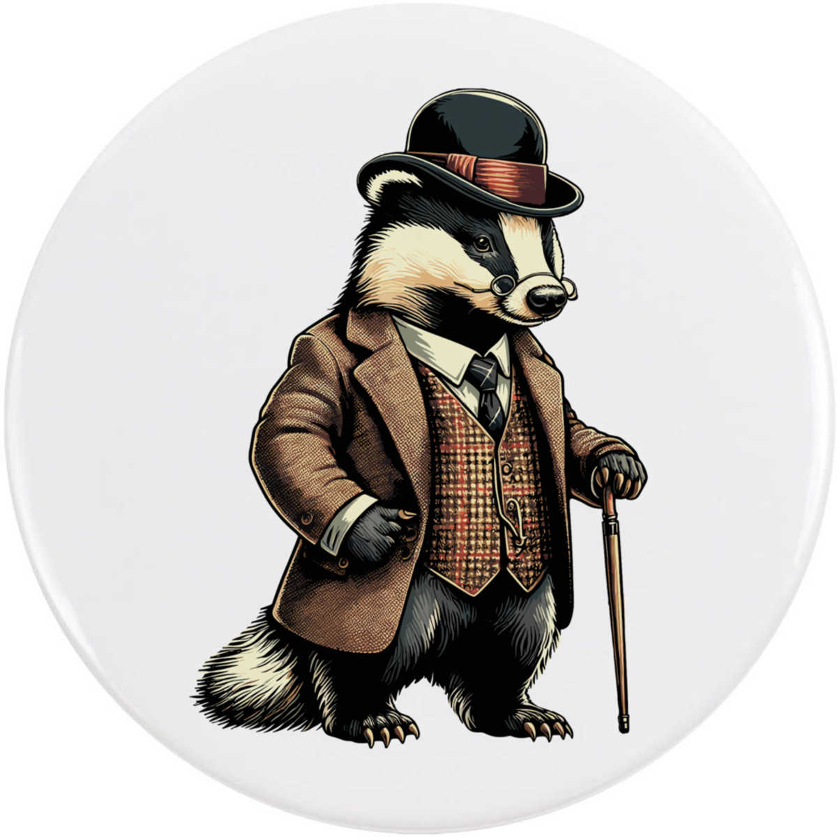 'Badger With Walking Cane' Button Pin Badges (BB049520)