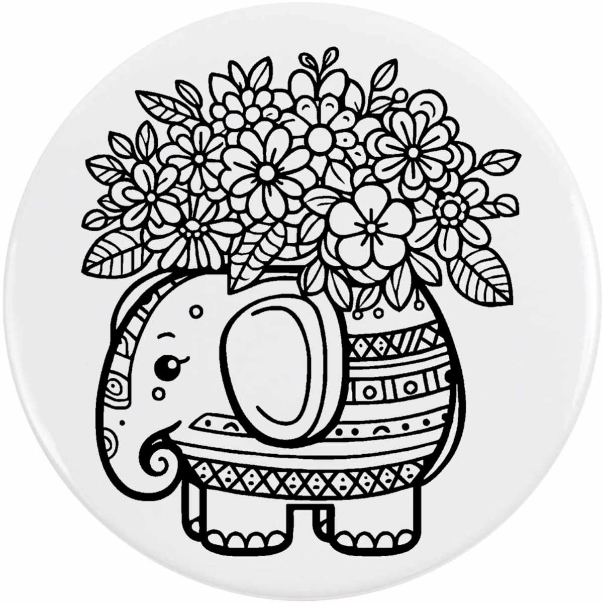 'Elephant Flower Vase' Button Badge - 77mm - Pin Back / Lapel Badge for Clothes, Bags, Accessories and Gifts (BB00131861)