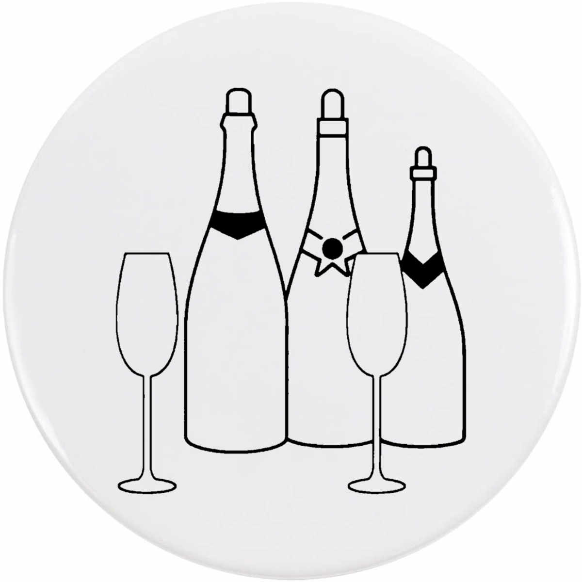 'Champagne & Glasses' Button / Lapel Badges - Pin Back Badges for Clothes, Bags, Accessories and Gifts (BB049976)