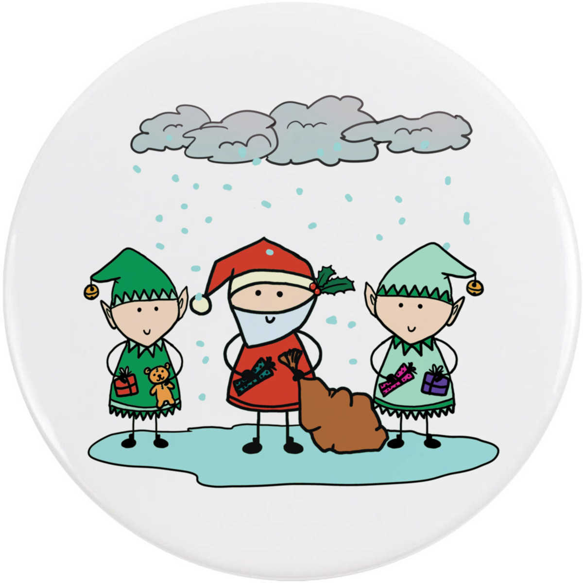 'Father Christmas And Elves With Presents' Button Pin Badges (BB050760)