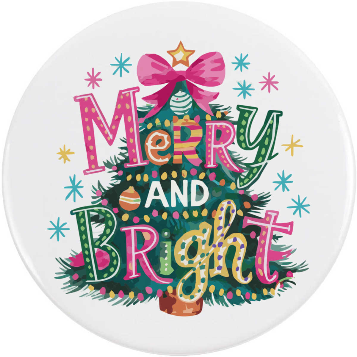 'Merry & Bright Christmas' Button Badge - 77mm - Pin Back / Lapel Badge for Clothes, Bags, Accessories and Gifts (BB00136043)