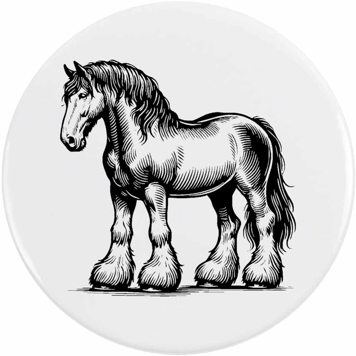 'Clydesdale Horse' Button Badge - 77mm - Pin Back / Lapel Badge for Clothes, Bags, Accessories and Gifts (BB00136713)