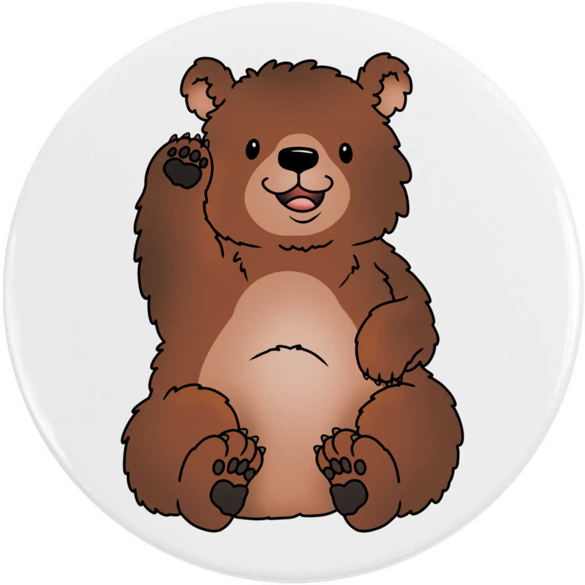 'Waving Grizzly Bear' Button Pin Badges (BB052317)