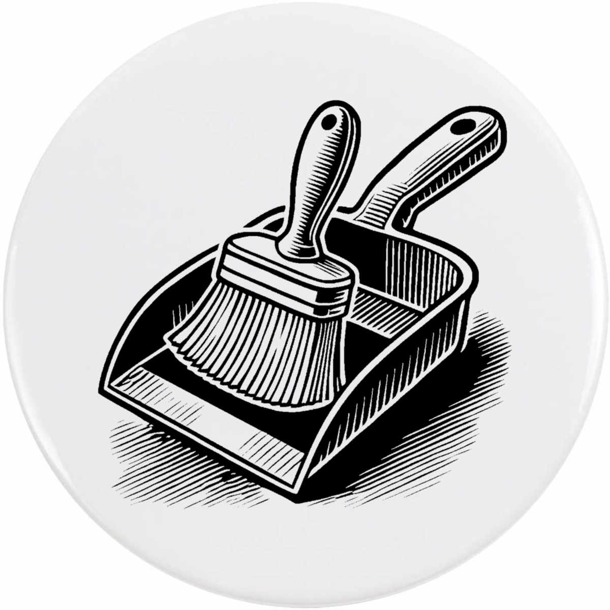 77mm 'Dustpan With Brush' Large Button Pin Badge (BB00139623)
