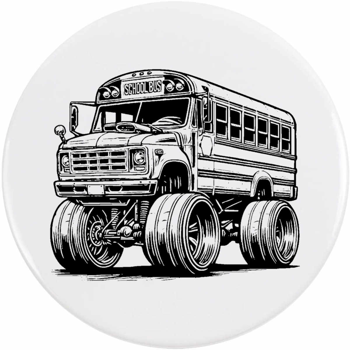 'Monster Truck School Bus' Button / Lapel Badges - Pin Back Badges for Clothes, Bags, Accessories and Gifts (BB052666)