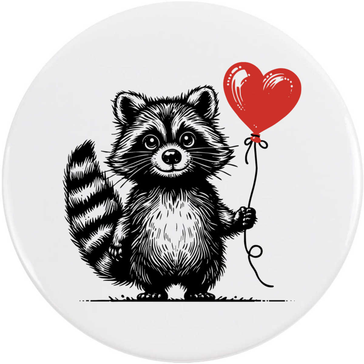 'Raccoon Holding Balloon' Button Badge - 77mm - Pin Back / Lapel Badge for Clothes, Bags, Accessories and Gifts (BB00139806)