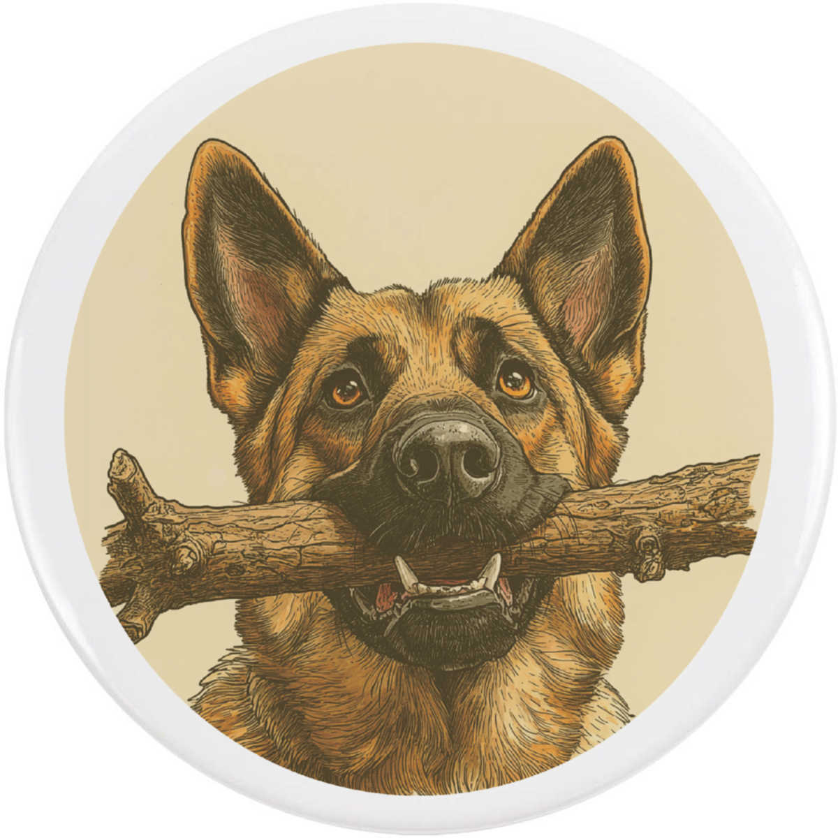 'German Shepherd with Stick Portrait' Button Pin Badges (BB052902)