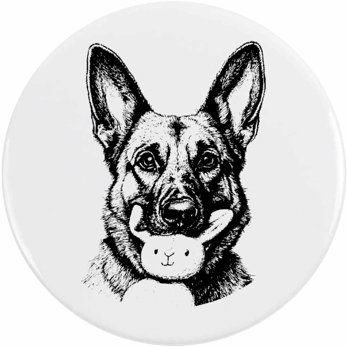 77mm 'German Shepherd with Bunny Toy Portrait' Large Button Pin Badge (BB00140587)
