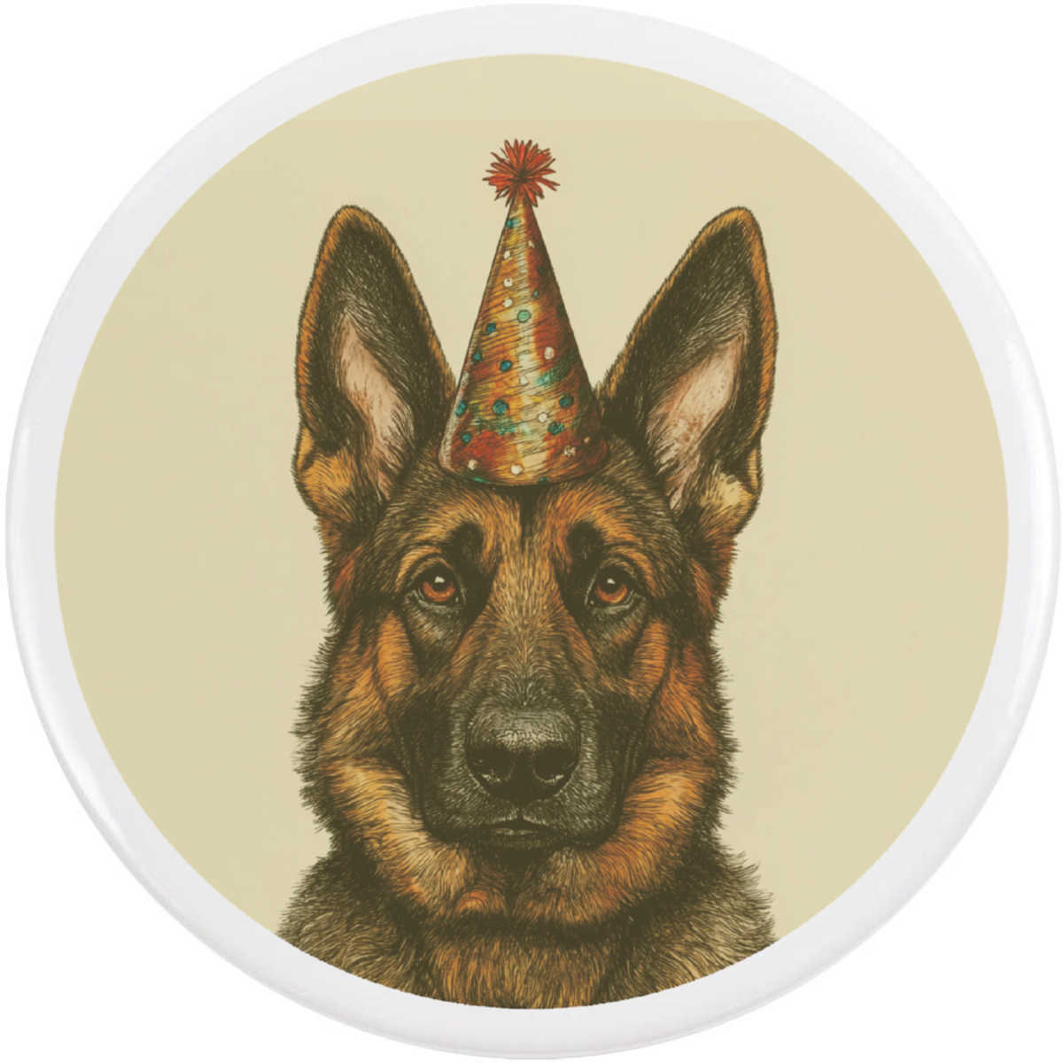 'German Shepherd with Party Hat' Button Pin Badges (BB053046)